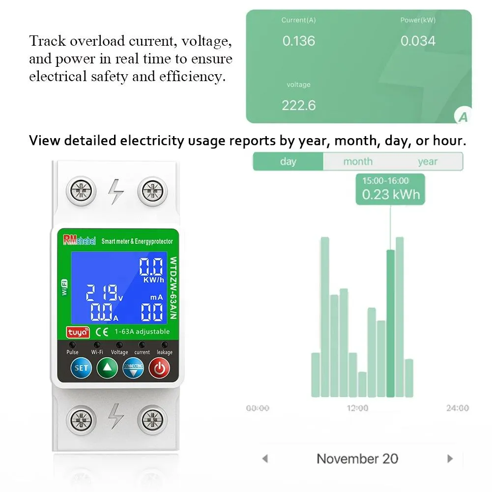 Smart Leakage Circuit Breaker 63A 2P Meter Wifi